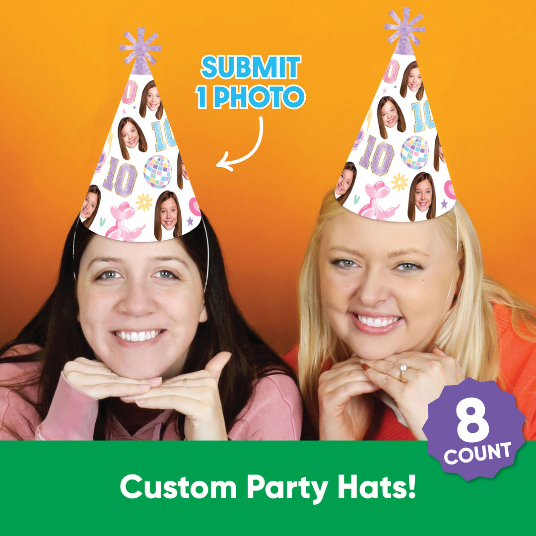Guests wearing custom hats at birthday party