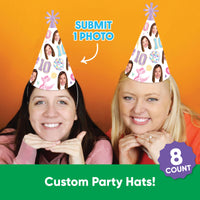Guests wearing custom hats at birthday party