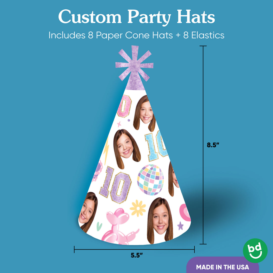 Set of 8 personalized cone hats size display