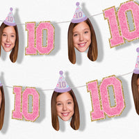 Custom face preppy 10th birthday garland banner decoration