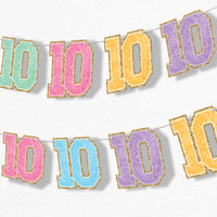 Preppy 10th birthday garland banner pastel double digits decor