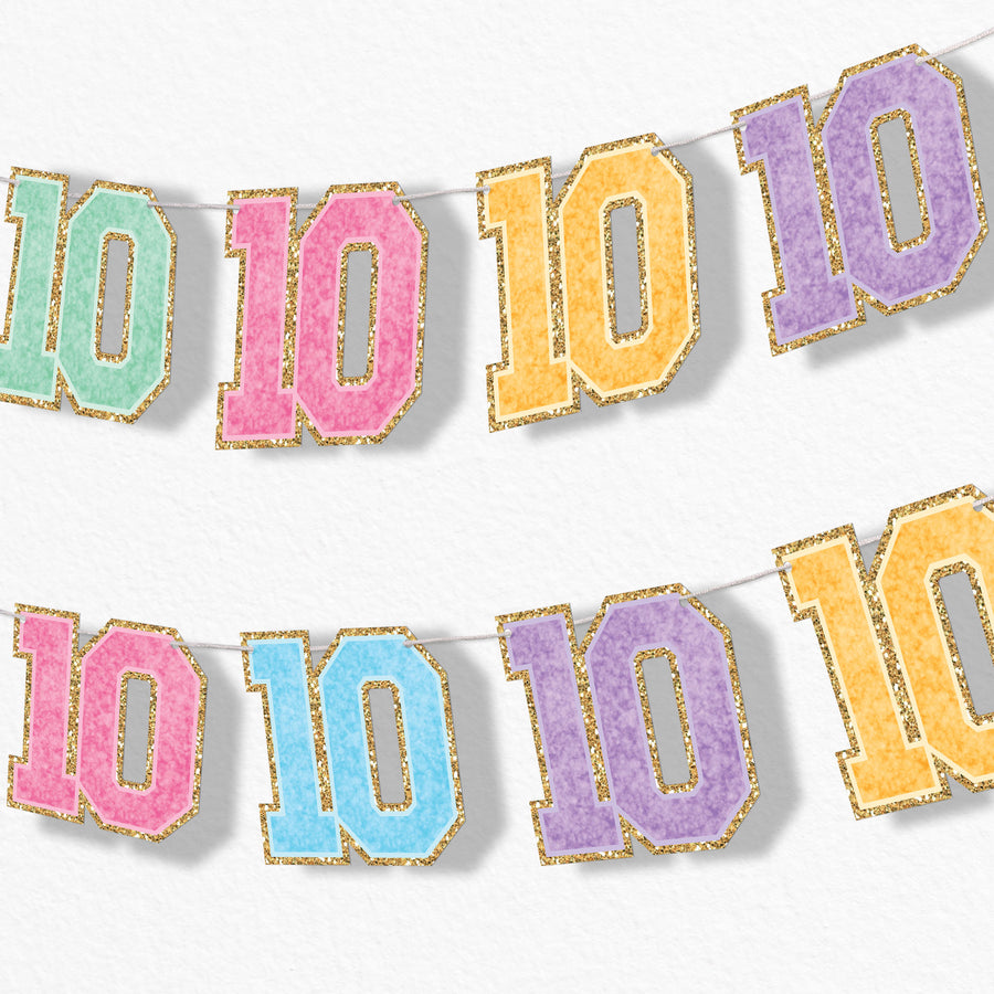 Preppy 10th birthday garland banner pastel double digits decor