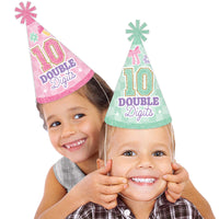 Kids wearing party hats at birthday celebration