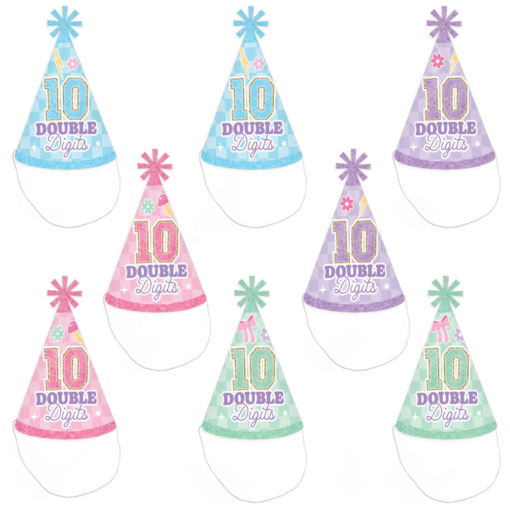 Set of 8 cone hats flat and assembled