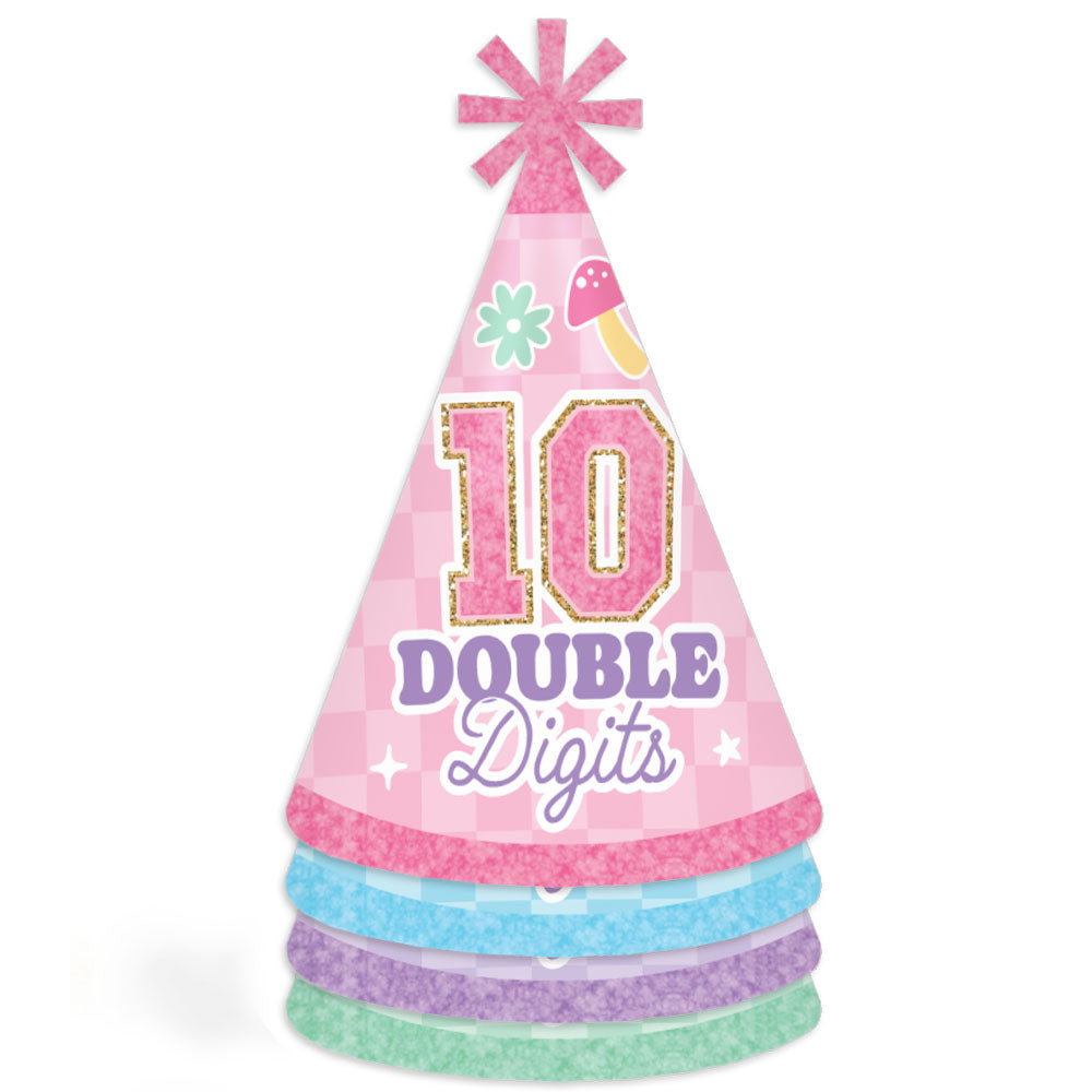Preppy 10th birthday cone party hats pastel design