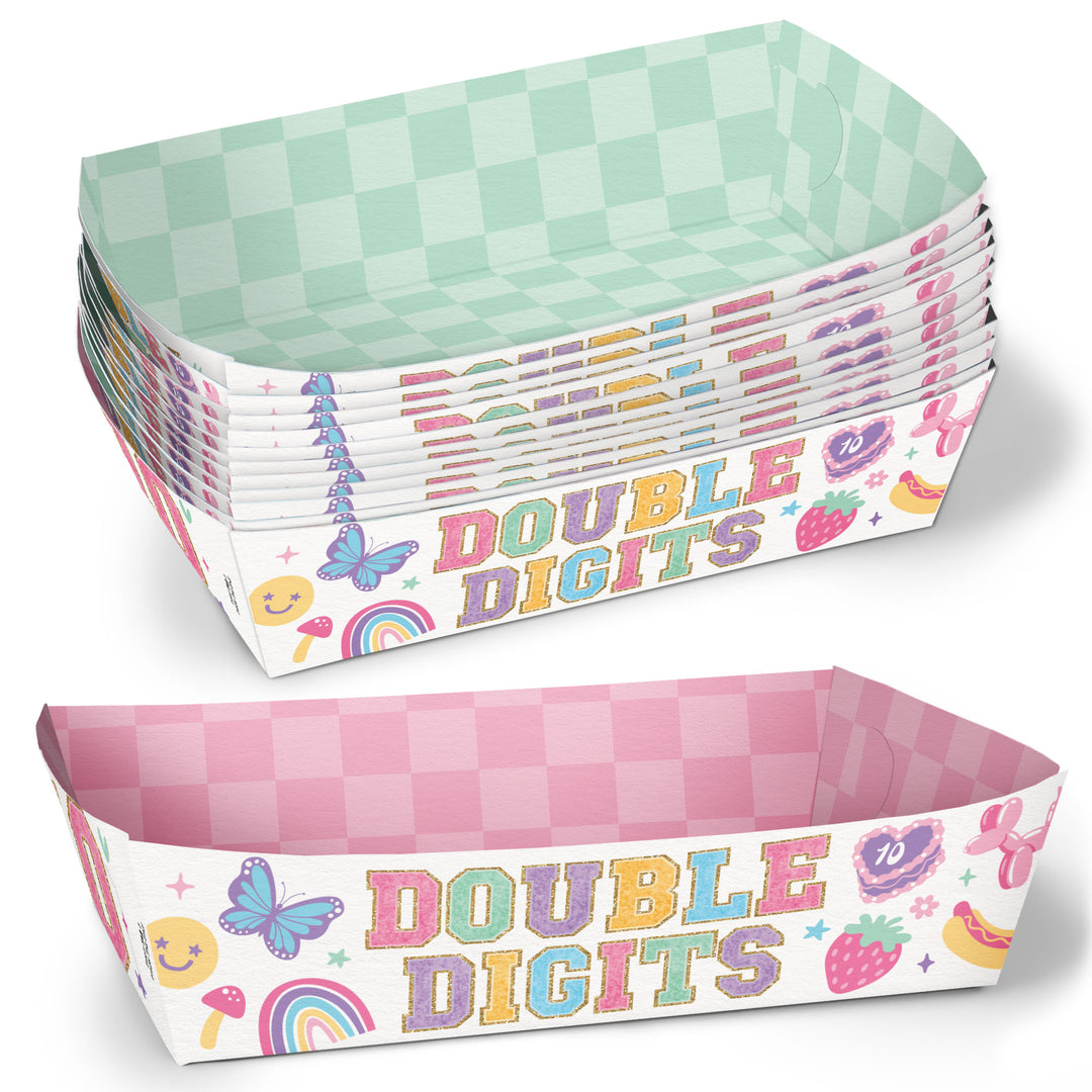 Preppy 10th birthday paper food trays pastel serving boats