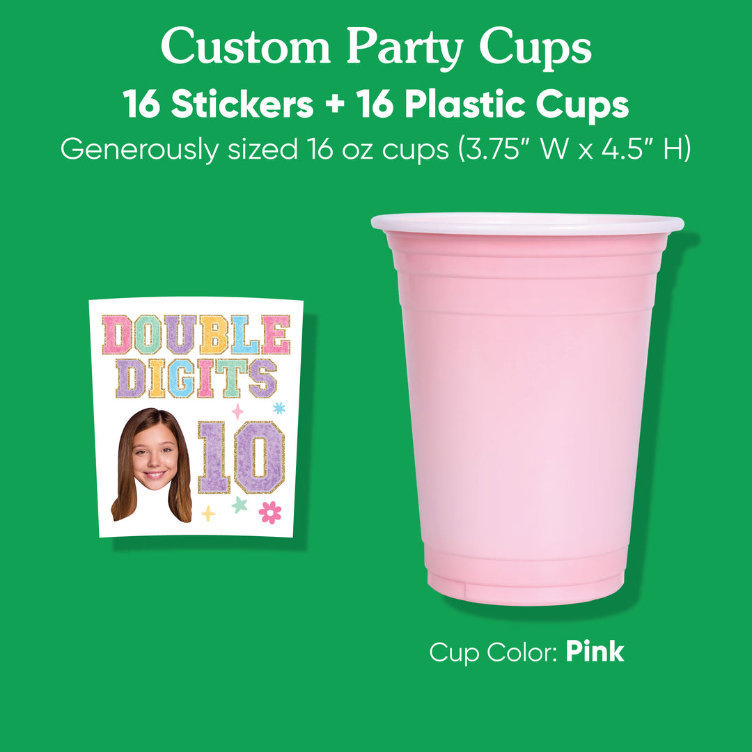 Set of 16 cups with matching stickers included