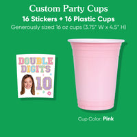 Set of 16 cups with matching stickers included
