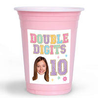 Custom face 10th birthday party cups pink drinkware