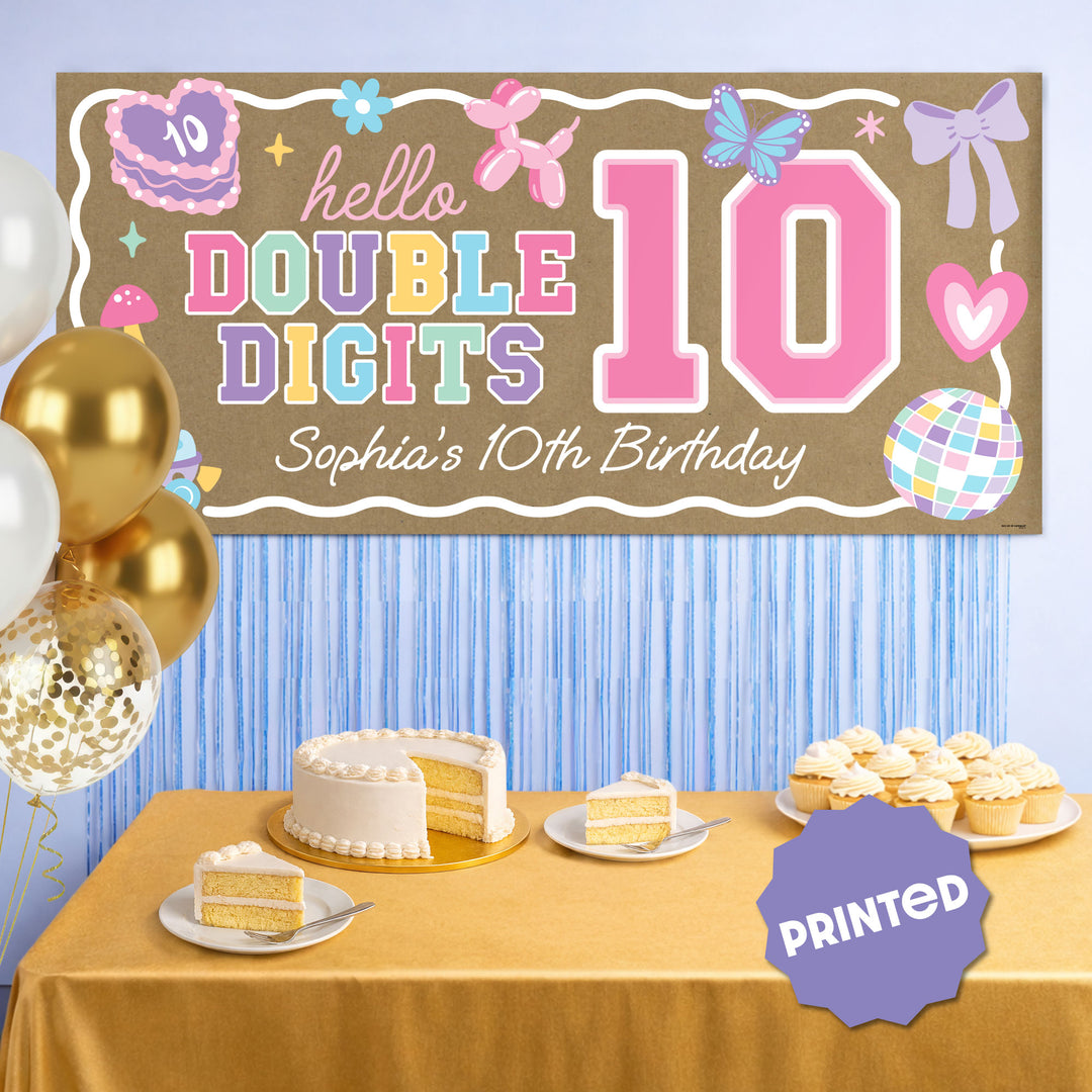 Custom birthday banner styled for party photo backdrop