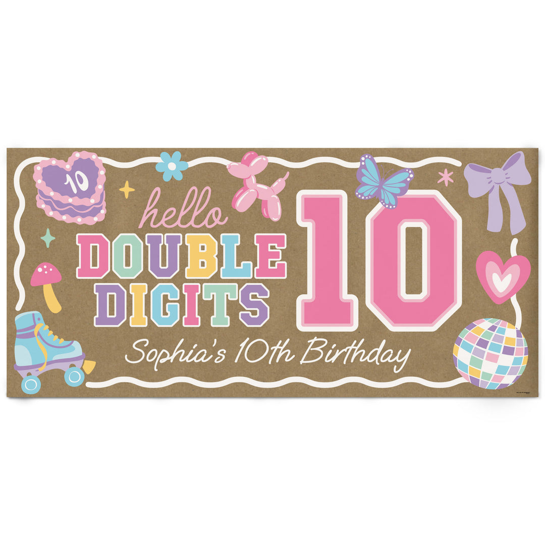 Personalized preppy 10th birthday kraft banner custom text
