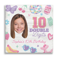 Custom face 10th birthday napkins double digits design