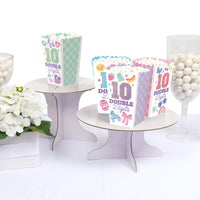 Popcorn boxes styled on girls 10th birthday snack table