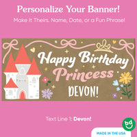 Custom name printed on princess birthday banner