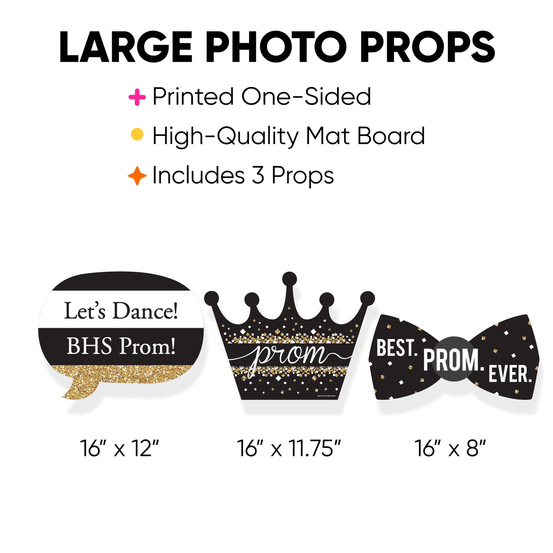 Custom Prom - Talk Bubble, Crown, and Tie Decorations - Prom Night Party Large Photo Props - 3 ...