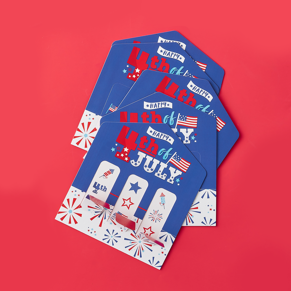 Firecracker 4th of July - Red, White and Royal Blue Party Game Pickle Cards - Pull Tabs 3-in-a-Row - Set of 12