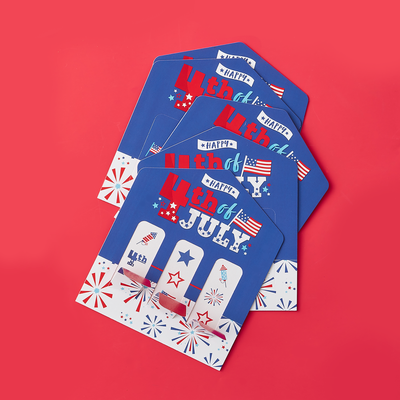 Firecracker 4th of July - Red, White and Royal Blue Party Game Pickle Cards - Pull Tabs 3-in-a-Row - Set of 12