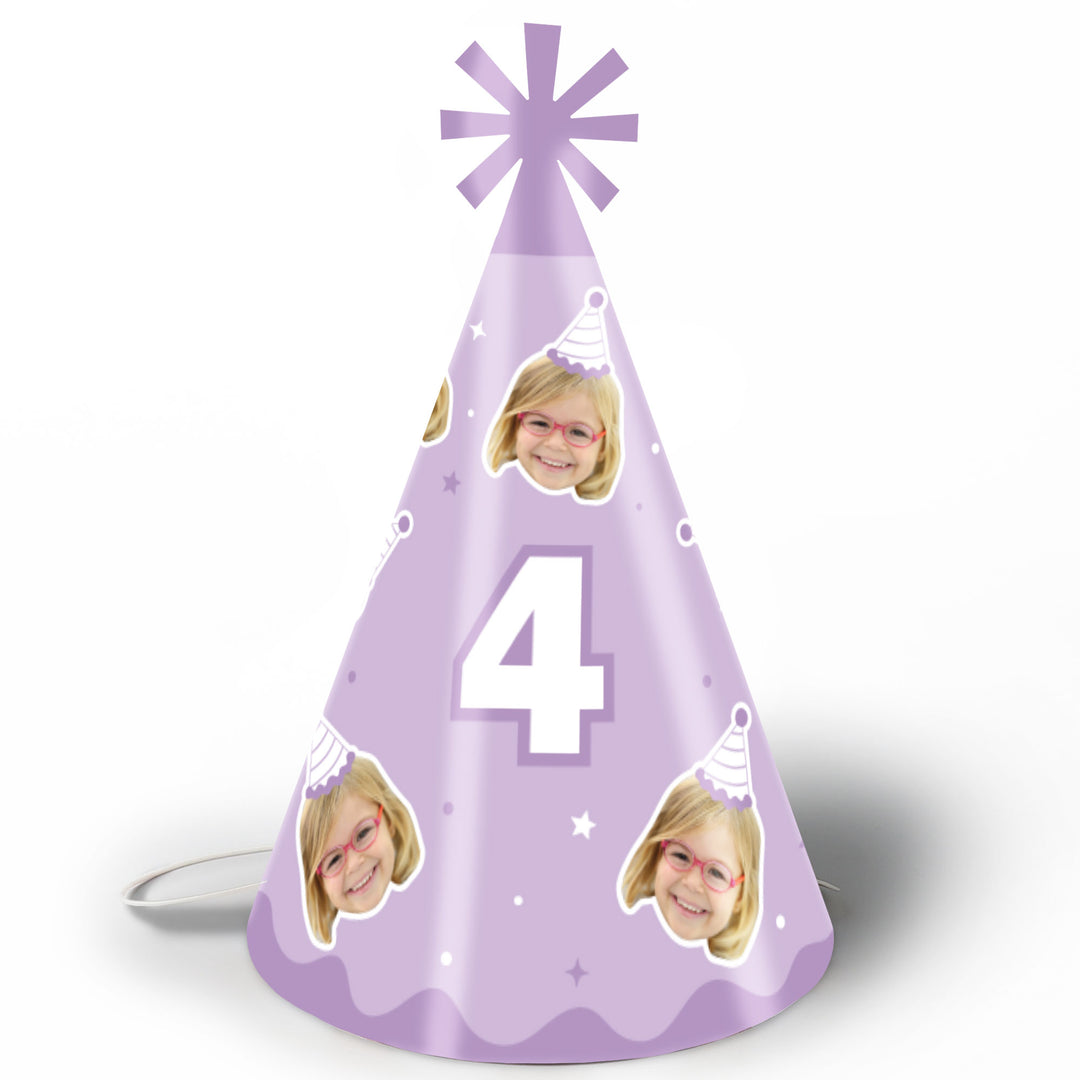 Custom Face & Age Birthday Cone Hat - 8 Ct