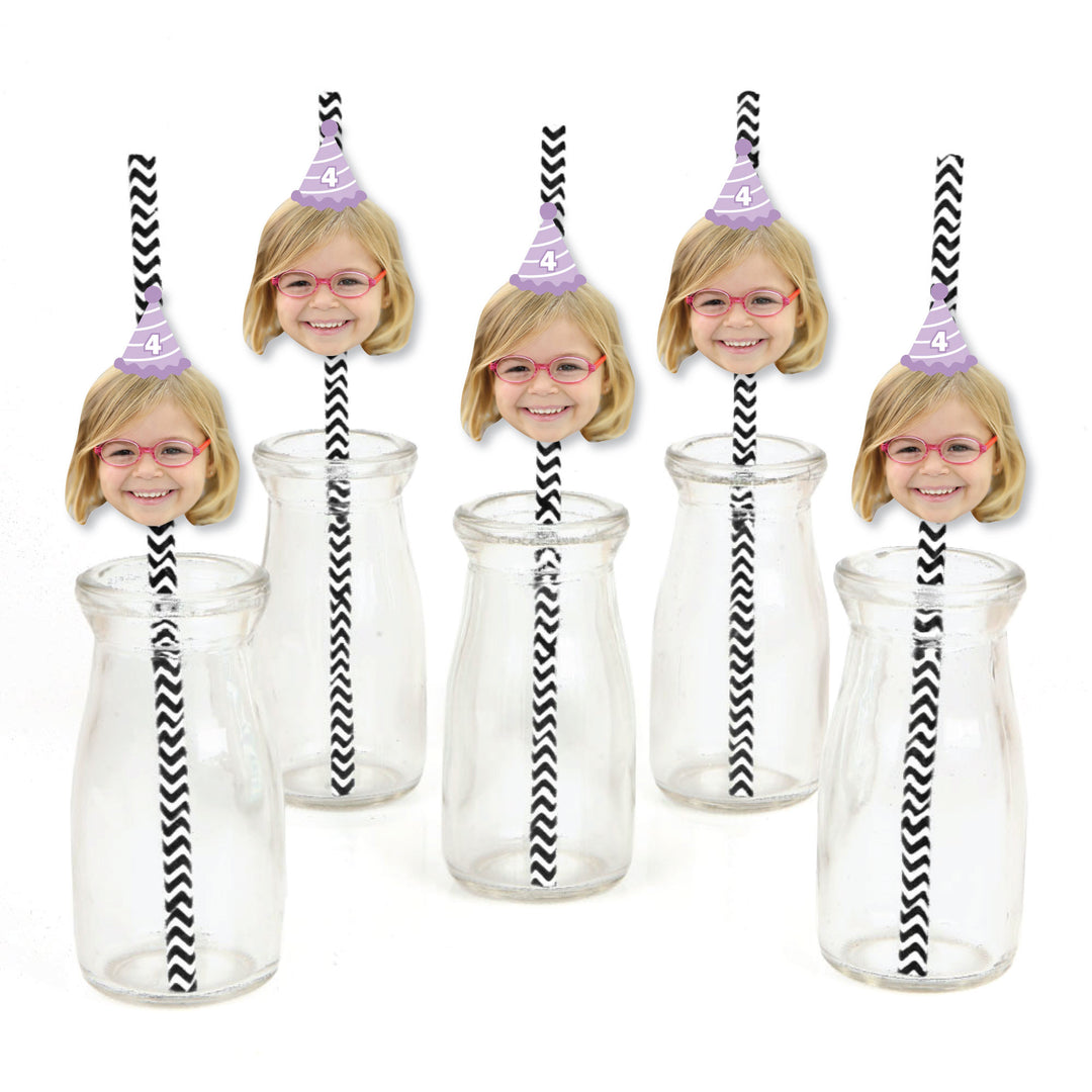 Custom Face Straw Decor - Birthday Hat - 24 Ct