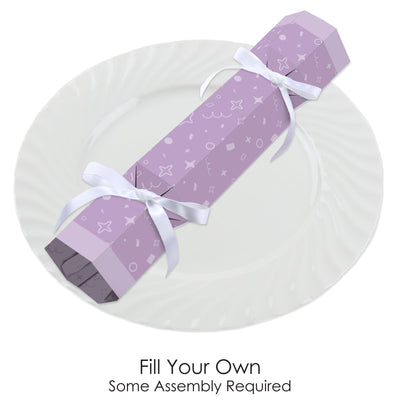 Purple Confetti Stars - No Snap Simple Party Table Favors - DIY Cracker Boxes - Set of 12