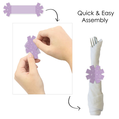 Purple Confetti Stars - Simple Party Paper Napkin Holder - Napkin Rings - Set of 24