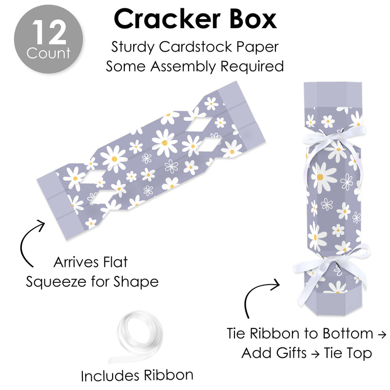 Purple Daisy Flowers - No Snap Floral Party Table Favors - DIY Cracker Boxes - Set of 12