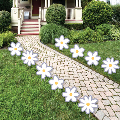 Purple Daisy Flowers - Lawn Decorations - Outdoor Floral Party Yard Decorations - 10 Piece