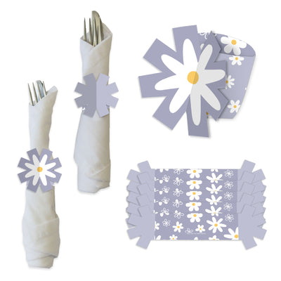 Purple Daisy Flowers - Floral Party Paper Napkin Holder - Napkin Rings - Set of 24