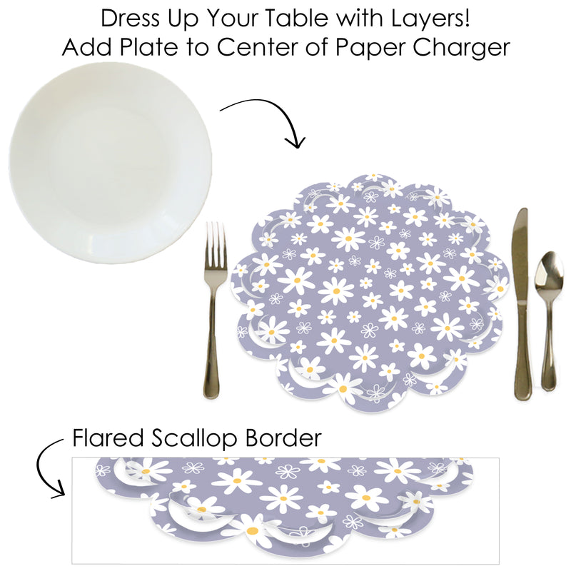 Purple Daisy Flowers - Floral Party Round Table Decorations - Paper Chargers - Place Setting For 12