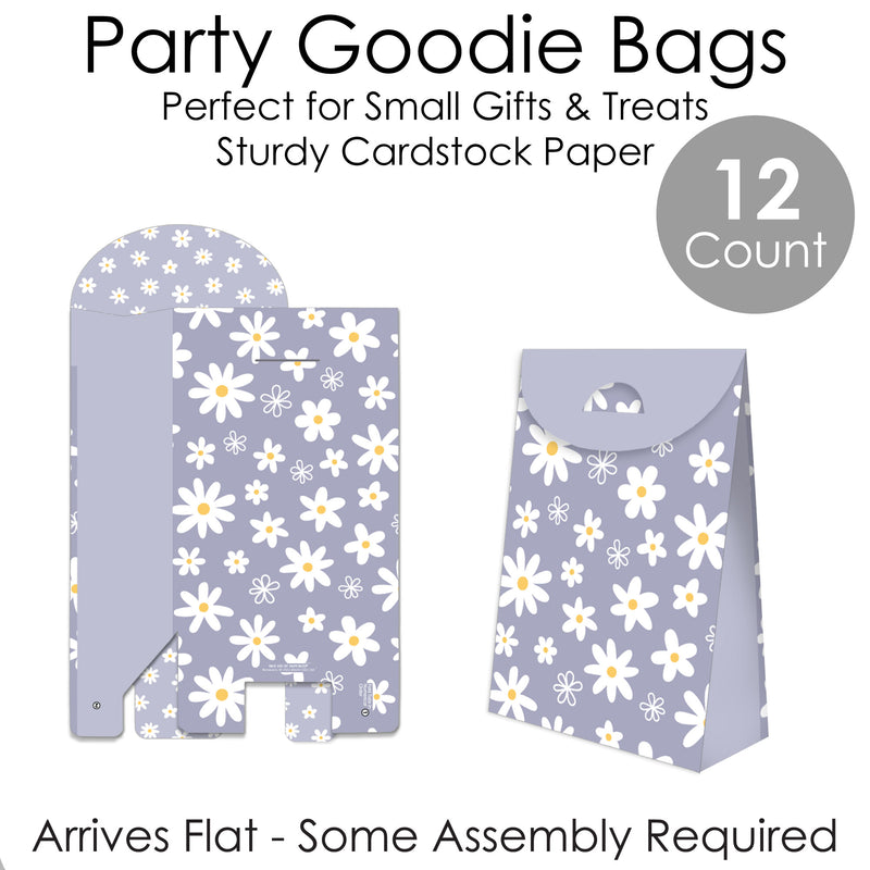 Purple Daisy Flowers - Floral Gift Favor Bags - Party Goodie Boxes - Set of 12