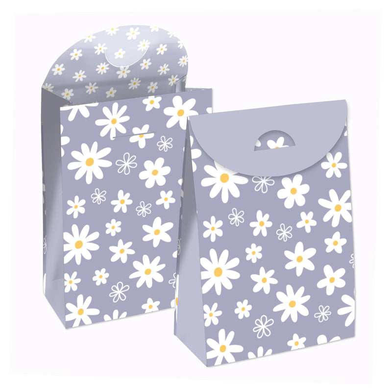 Purple Daisy Flowers - Floral Gift Favor Bags - Party Goodie Boxes - Set of 12