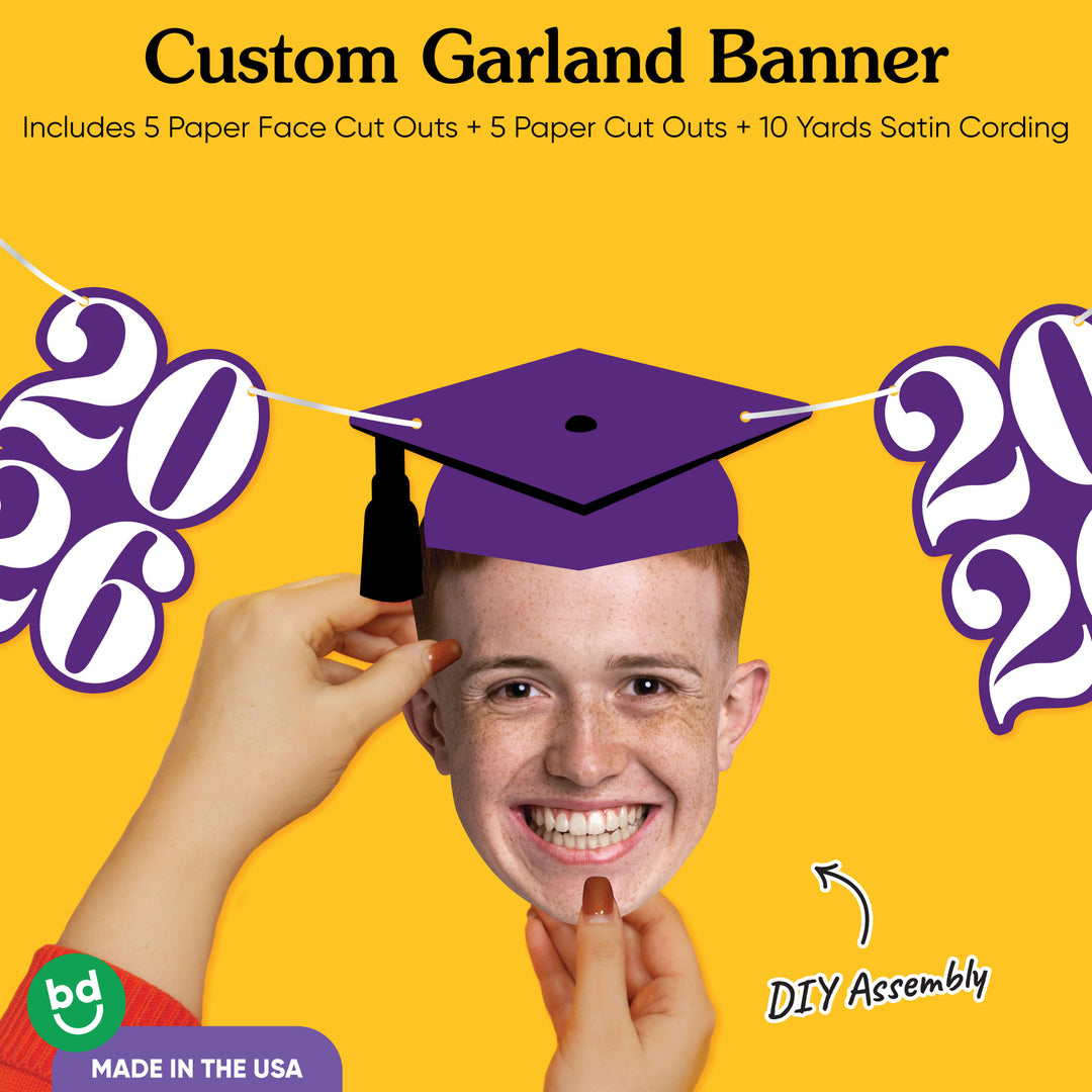 Graduation face cutout with cap and purple Class of 2026