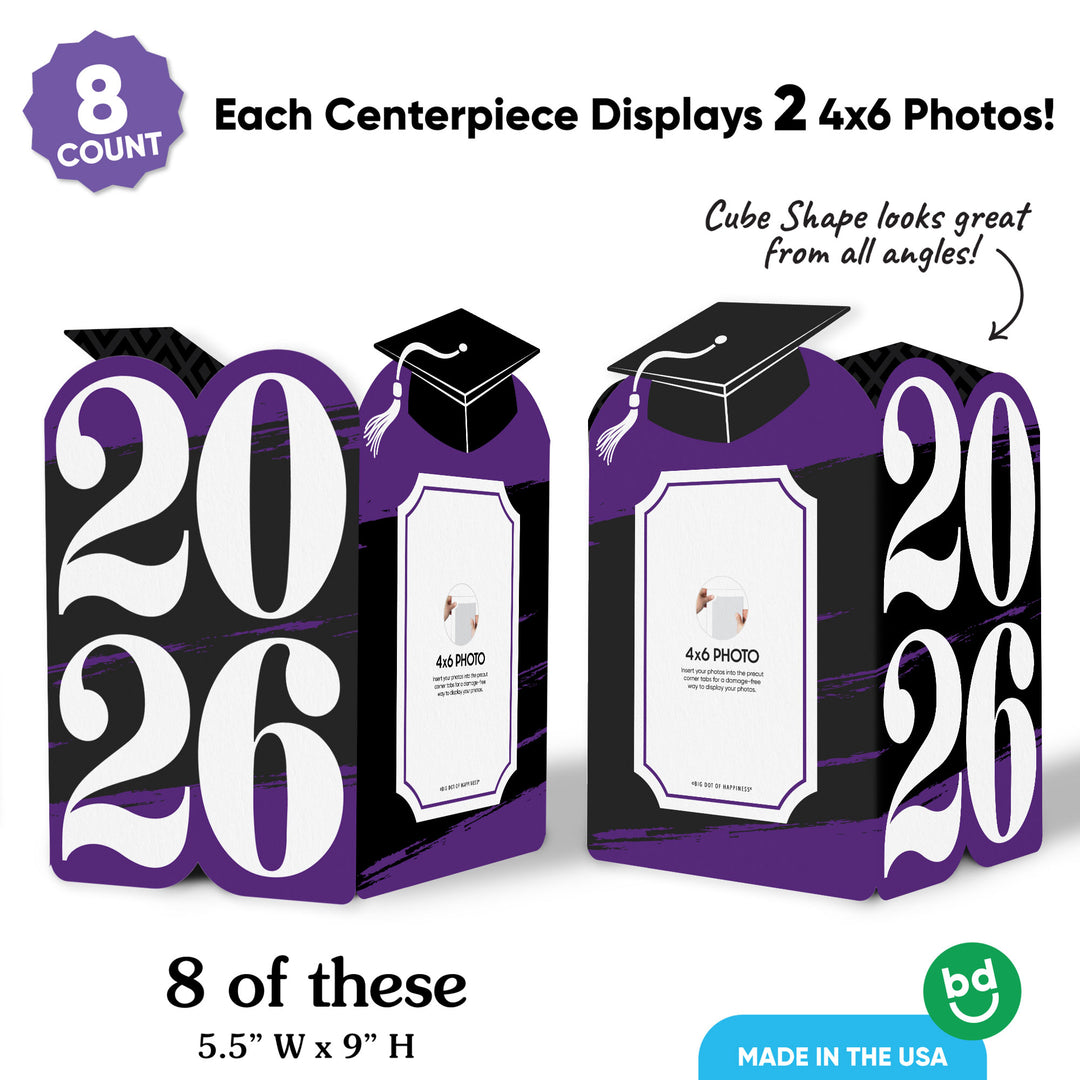 Purple photo holder centerpiece showing secure photo tabs