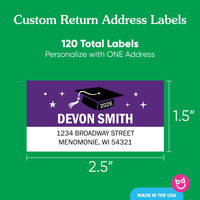 Custom Text Purple Graduation Return Address Labels - 120 Ct