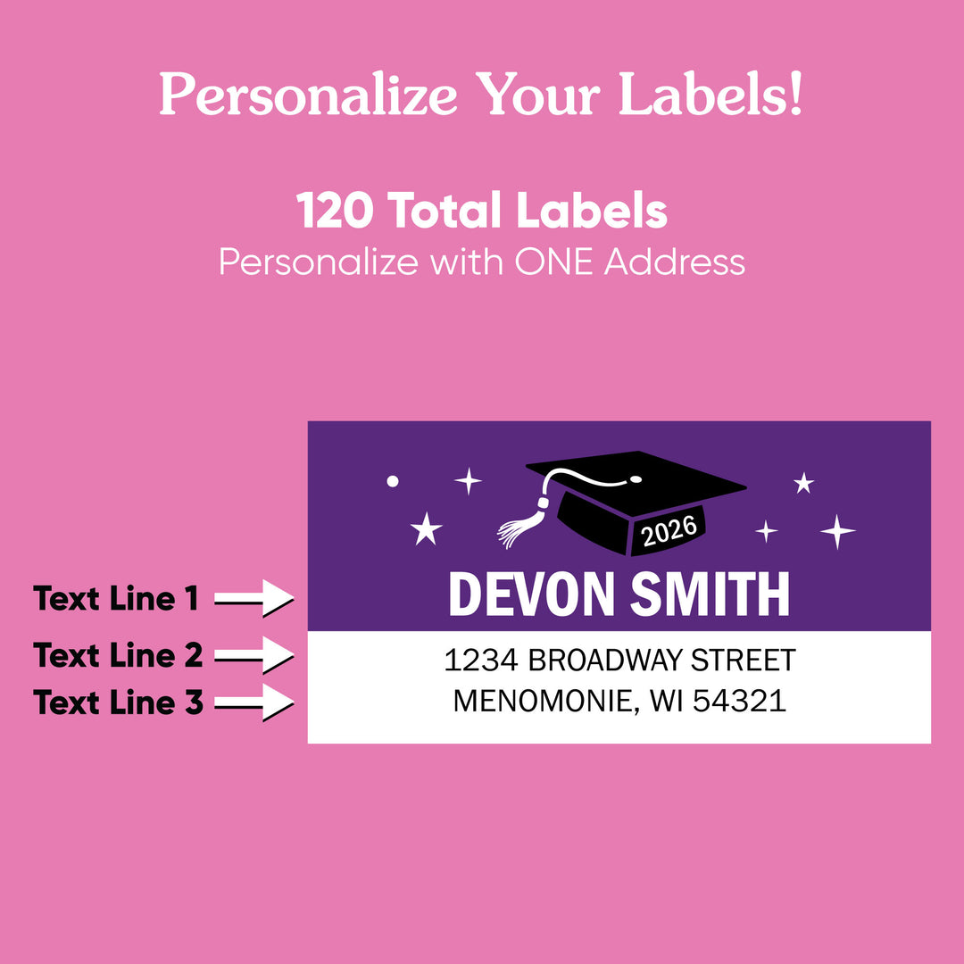 Custom Text Purple Graduation Return Address Labels - 120 Ct