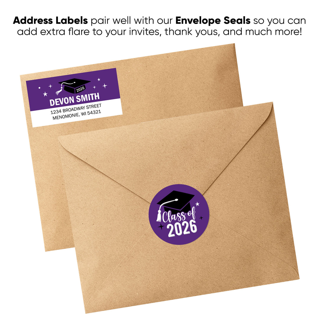 Custom Text Purple Graduation Return Address Labels - 120 Ct