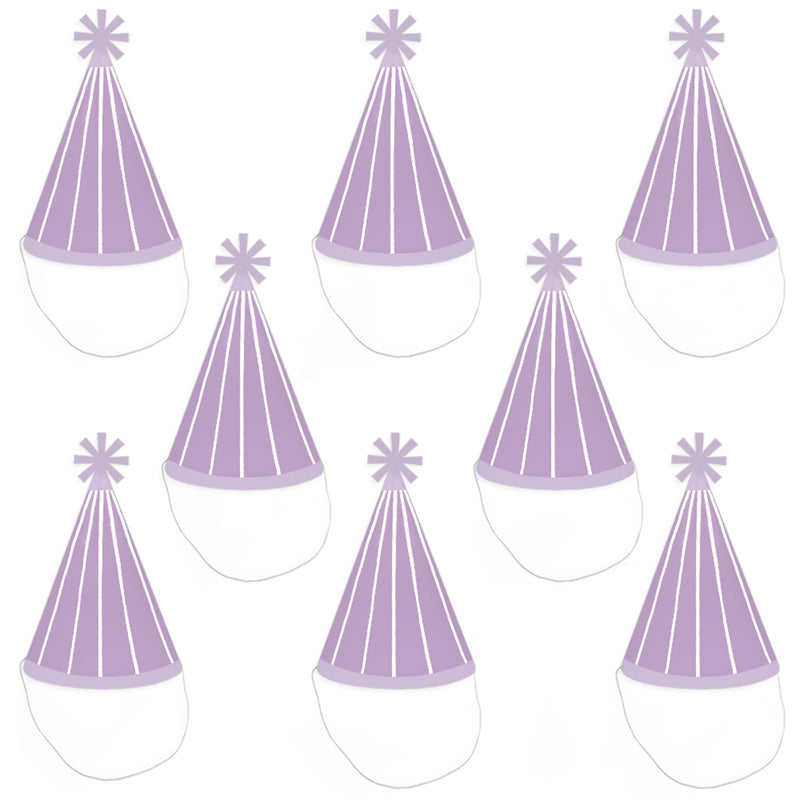 Purple Stripes - Cone Happy Birthday Party Hats for Kids and Adults - Set of 8 (Standard Size)