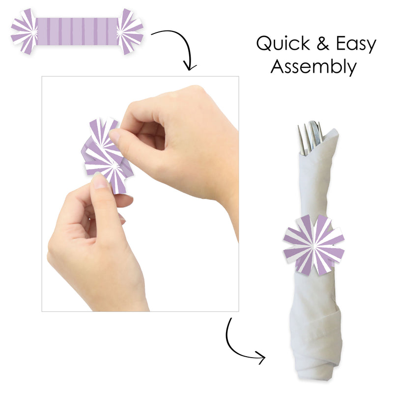 Purple Stripes - Simple Party Paper Napkin Holder - Napkin Rings - Set of 24