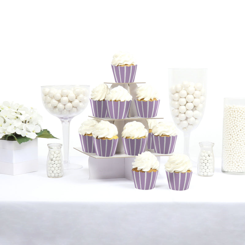 Purple Stripes - Simple Party Decorations - Party Cupcake Wrappers - Set of 12