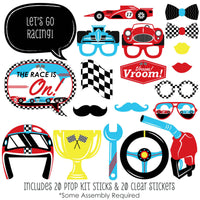 Let's Go Racing - Racecar - Race Car Birthday Party or Baby Shower Photo Booth Props Kit - 20 Count