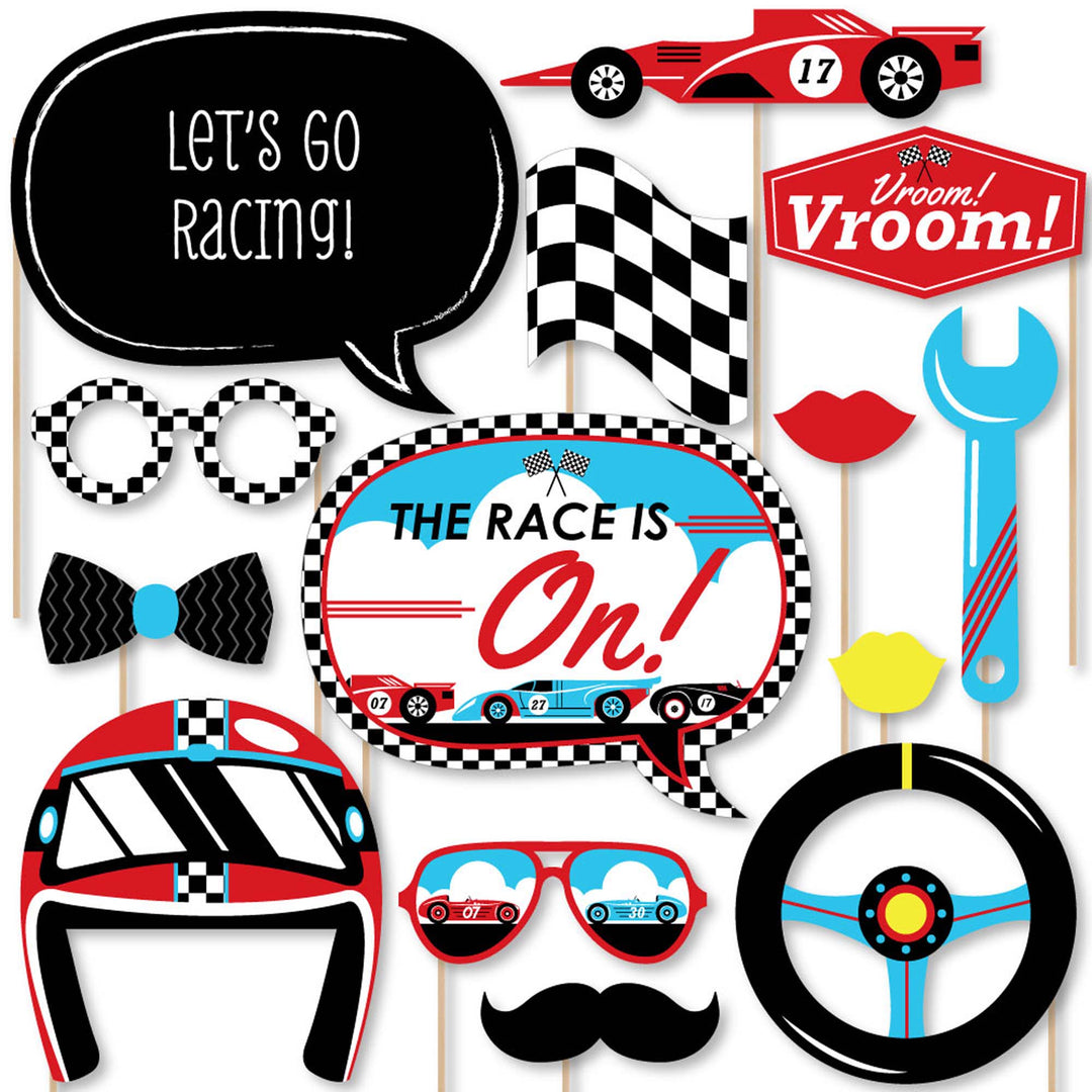 Let's Go Racing - Racecar - Race Car Birthday Party or Baby Shower Photo Booth Props Kit - 20 Count