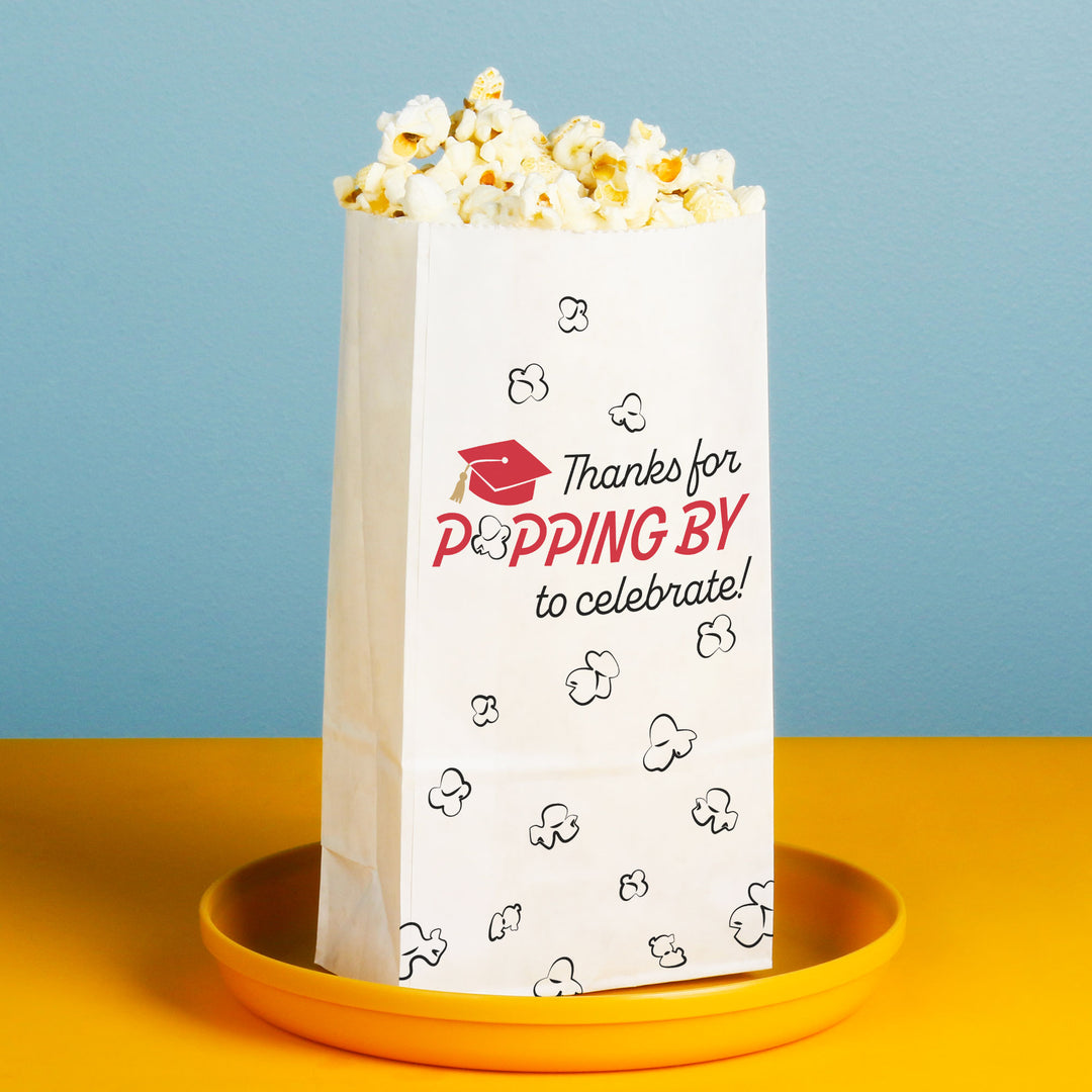 Red graduation popcorn bag gusseted base detail
