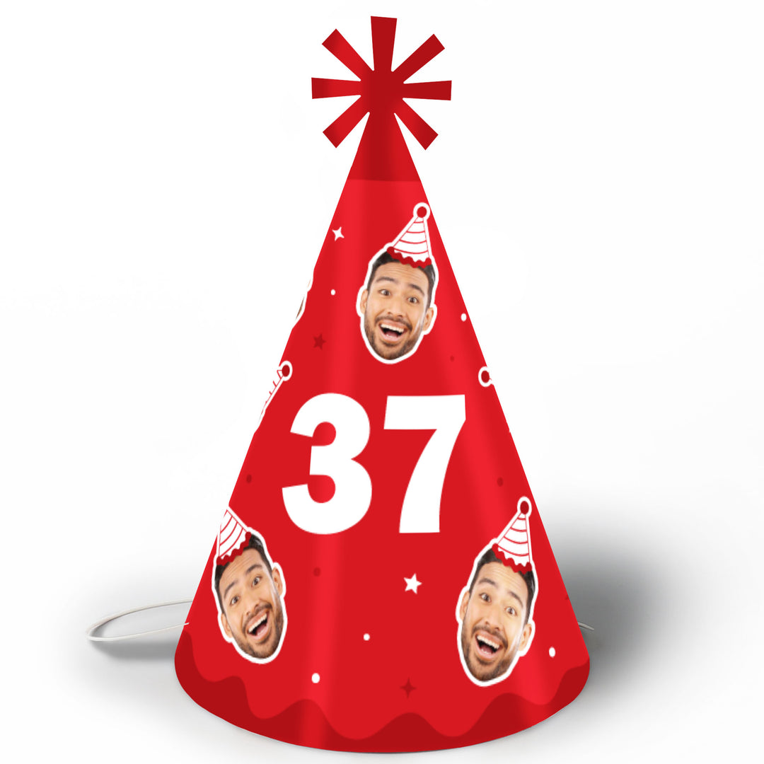 Custom Face & Age Birthday Cone Hat - 8 Ct