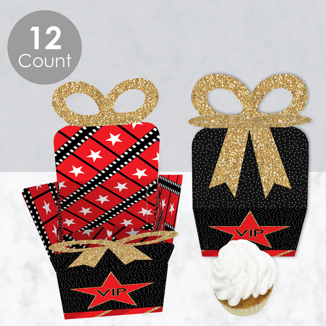 Red Carpet - Square Favor Gift Boxes - Movie Night Party Bow Boxes - Set of 12