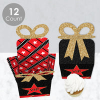 Red Carpet - Square Favor Gift Boxes - Movie Night Party Bow Boxes - Set of 12