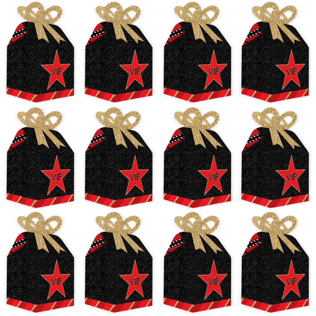 Red Carpet - Square Favor Gift Boxes - Movie Night Party Bow Boxes - Set of 12