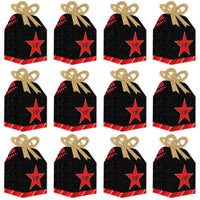 Red Carpet - Square Favor Gift Boxes - Movie Night Party Bow Boxes - Set of 12
