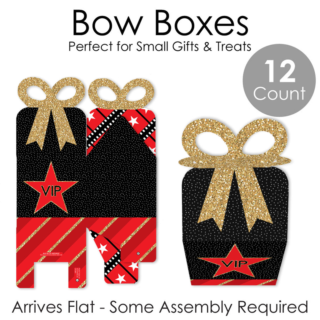 Red Carpet - Square Favor Gift Boxes - Movie Night Party Bow Boxes - Set of 12