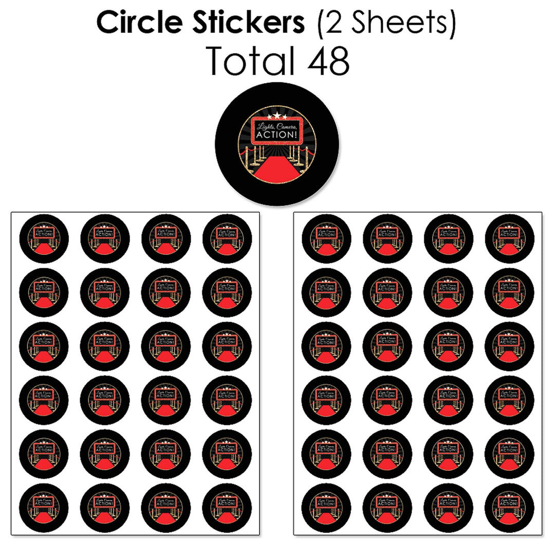 Red Carpet - Mini Candy Bar Wrappers, Round Candy Stickers and Circle Stickers - Movie Night Party Candy Favor Sticker Kit - 304 Pieces