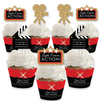 Red Carpet - Cupcake Decoration - Movie Night Party Cupcake Wrappers and Treat Picks Kit - Set of 24
